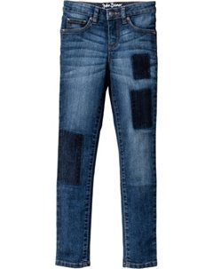 Джинсы дудочки с модными заплатками синий потертый bonprix